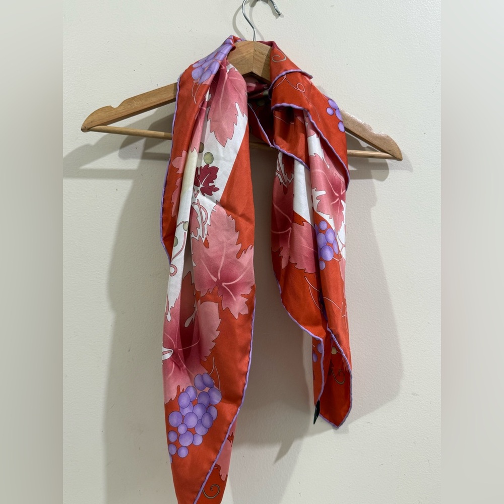 MARJA KURKI Red Floral & Lavender Grape Print Lightweight Wrap Scarf